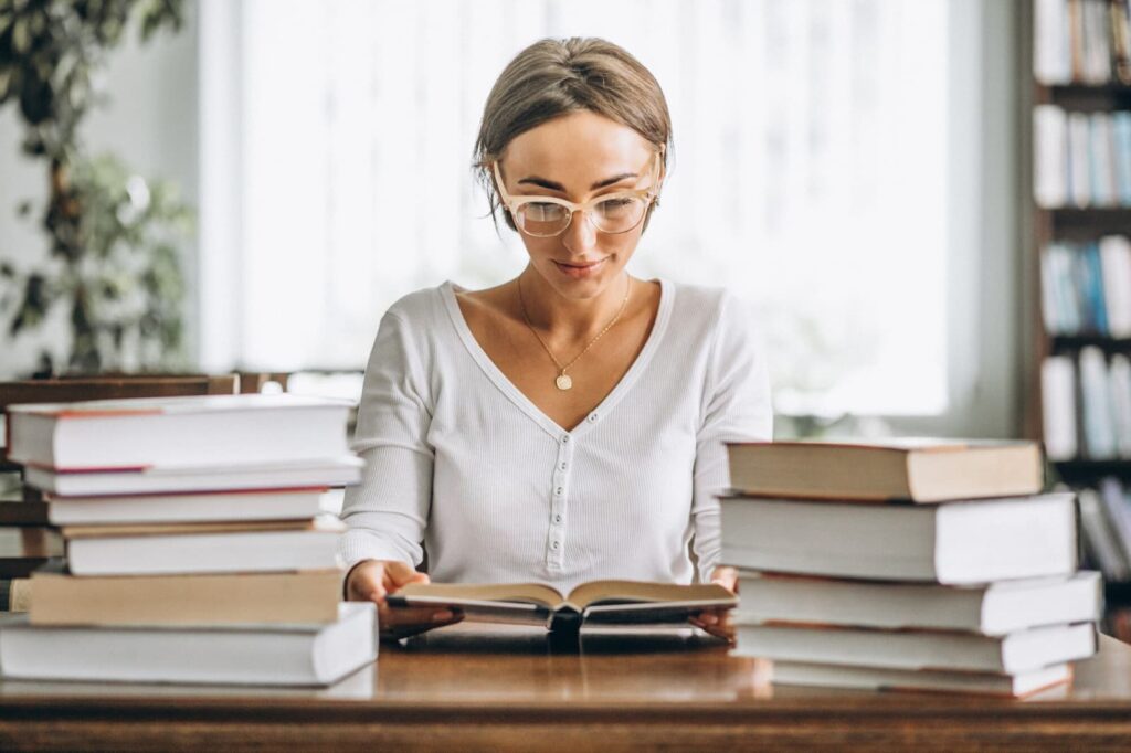 Woman reading in the library